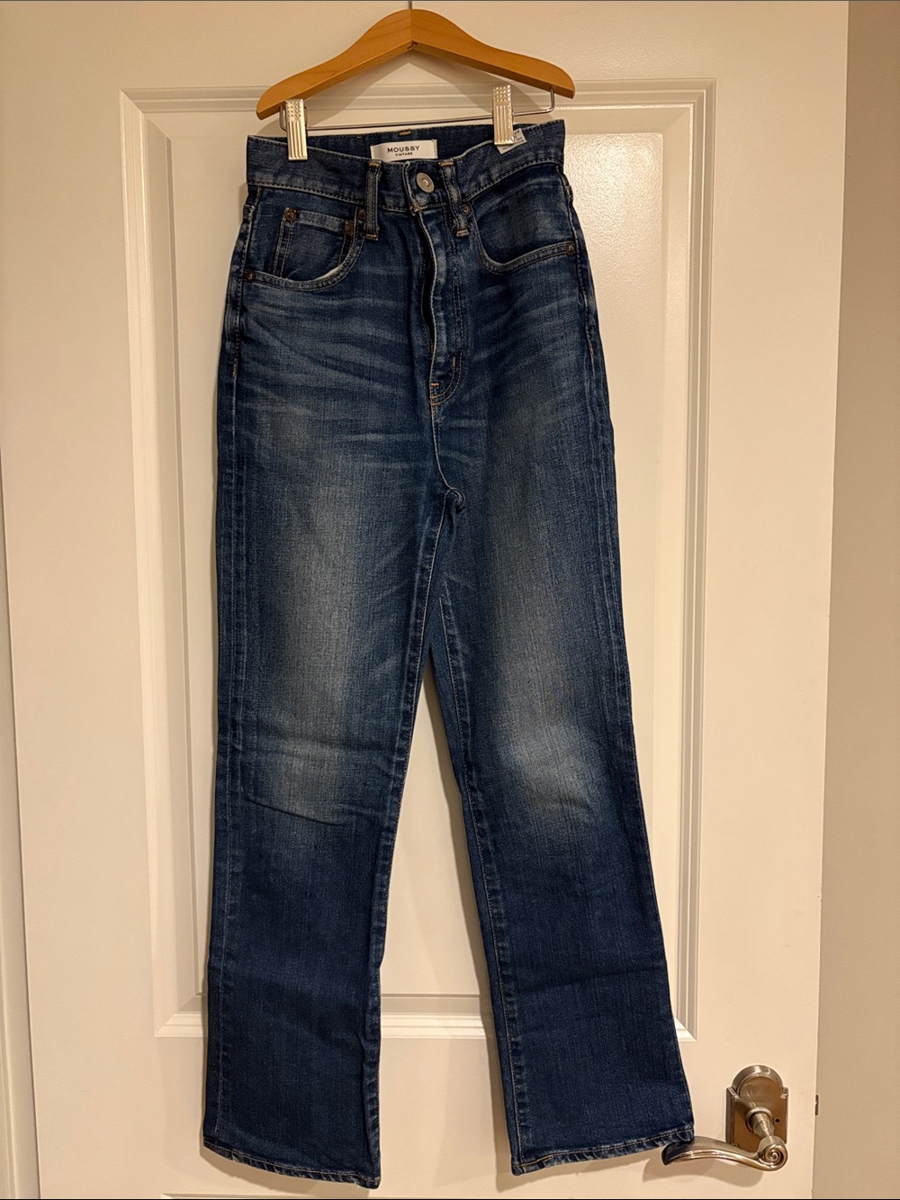 Moussy Dark Blue Straight-Leg Jeans with Faded Whiskering